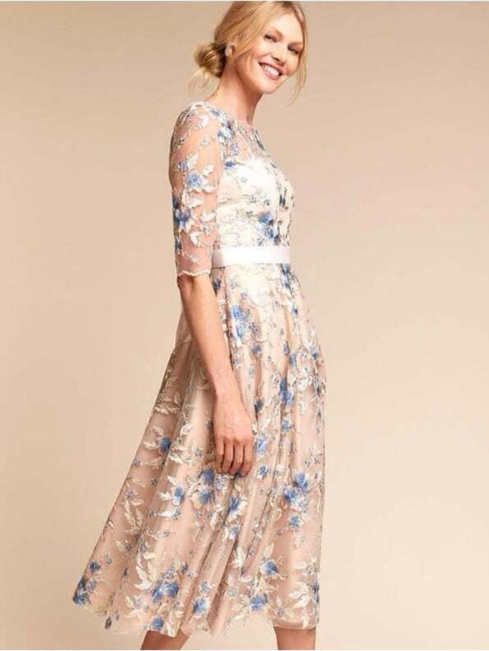 Anthropologie Women's floral embroidered midi dress size 4